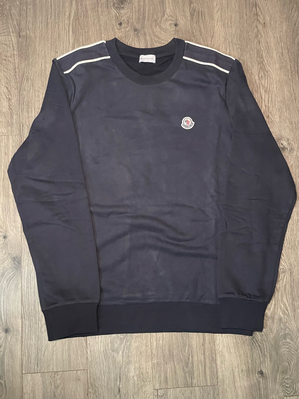 Moncler Black Striped Logo Long Sleeve Sweatshirt Size Large
